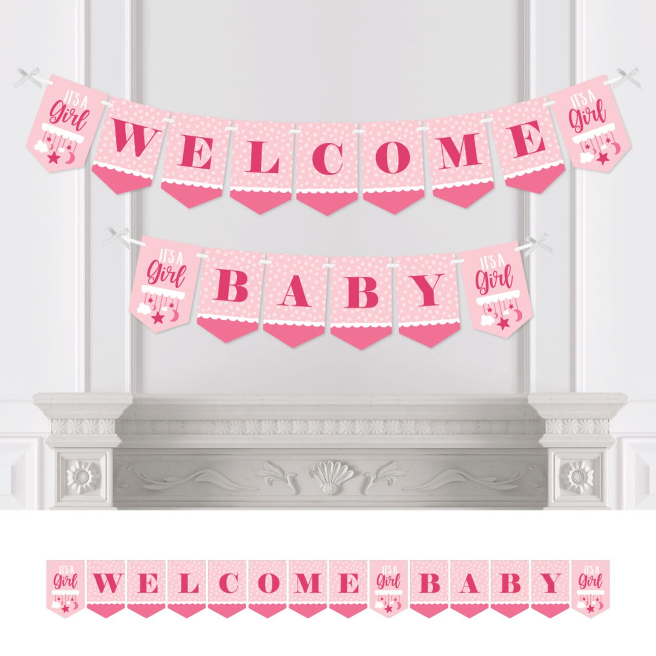 Big Dot of Happiness It s a Girl Pink Baby Shower Bunting Banner